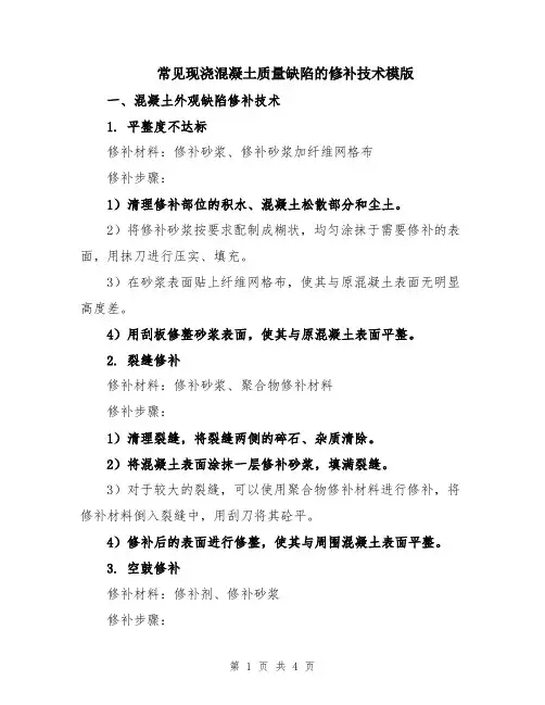 常见现浇混凝土质量缺陷的修补技术模版