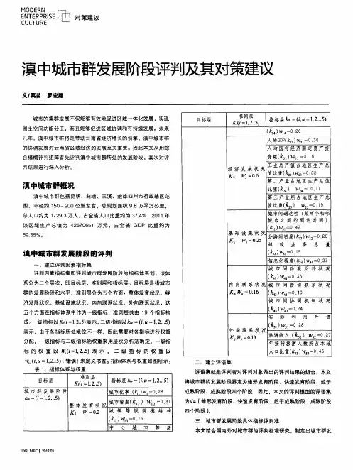 滇中城市群发展阶段评判及其对策建议