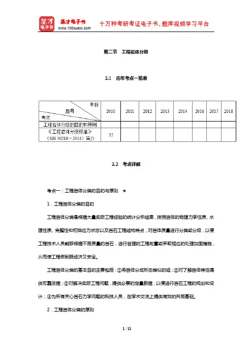 注册土木工程师(岩土)《专业基础考试》历年考点一览表考点详解和强化训练(工程岩体分级)