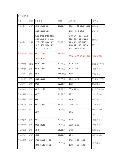 浙江省内长途汽车时刻表-推荐下载