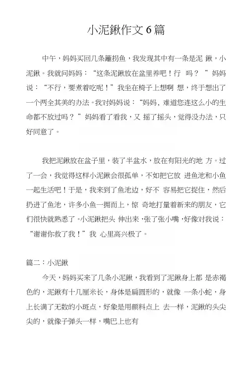 小泥鳅作文6篇