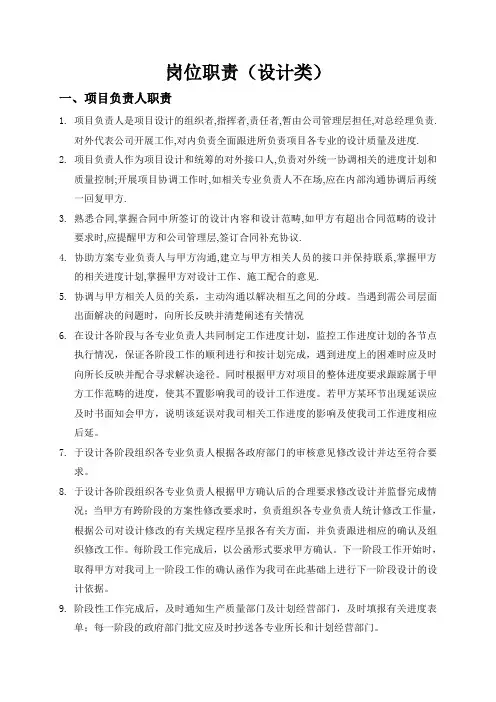 设计公司各专业负责人岗位职责