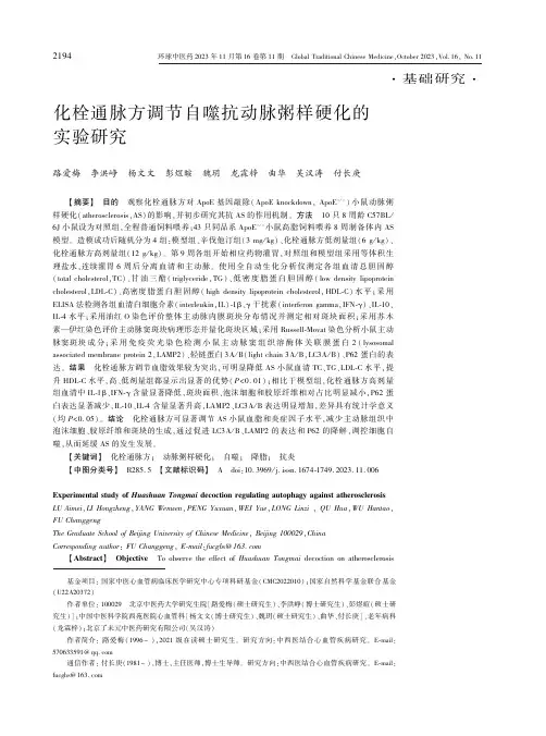 化栓通脉方调节自噬抗动脉粥样硬化的实验研究