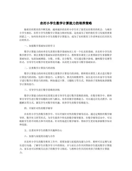 农村小学生数学计算能力的培养策略