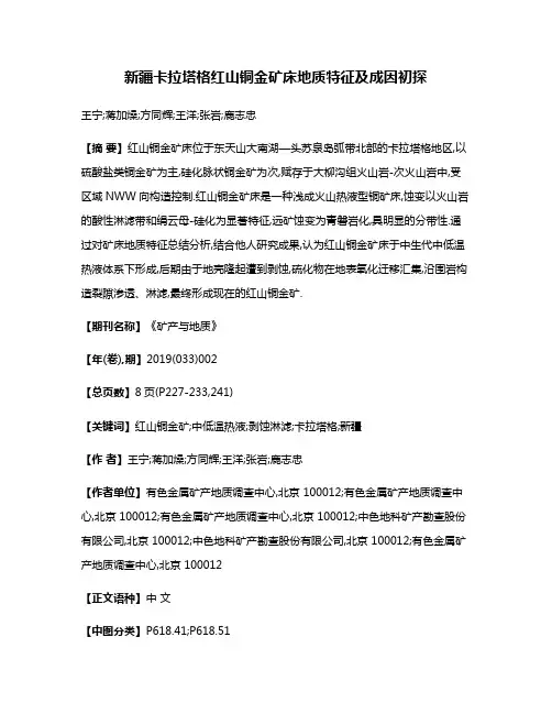 新疆卡拉塔格红山铜金矿床地质特征及成因初探
