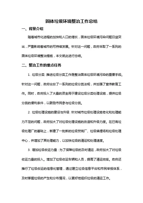 固体垃圾环境整治工作总结