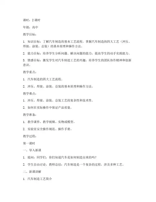 汽车工艺制造教案模板范文