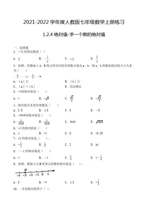 七年级数学上册1.2.4 绝对值-求一个数的绝对值-5专项练习(人教版,含解析)