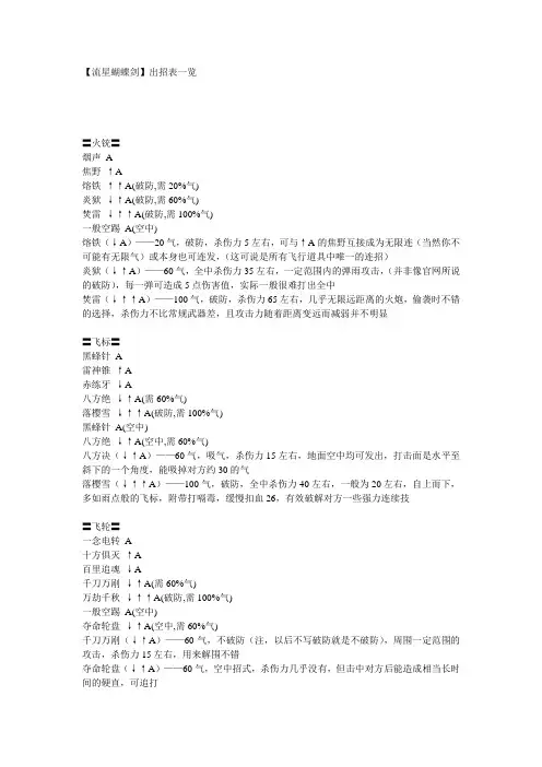 【流星蝴蝶剑】出招表一览