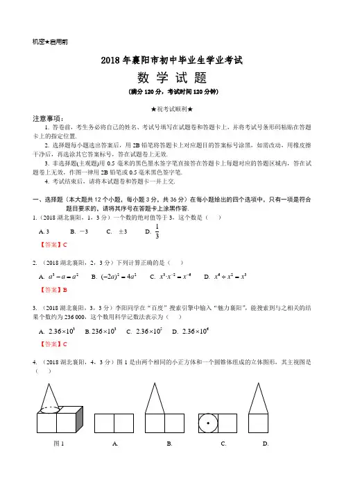 2018年中考数学卷精析版——湖北襄阳卷
