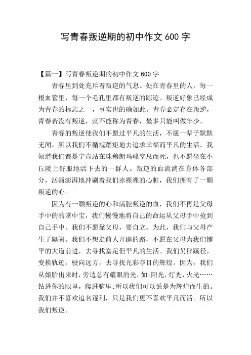 写青春叛逆期的初中作文600字