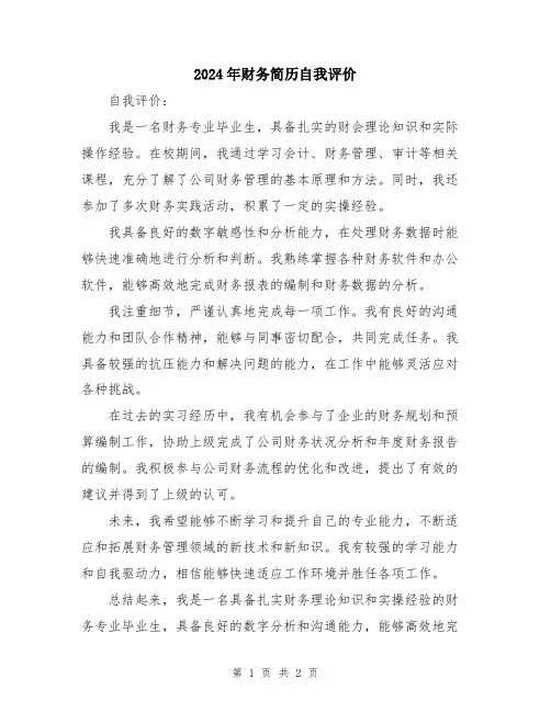 2024年财务简历自我评价