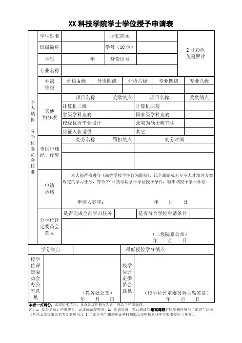 学士学位授予申请表
