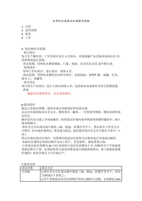 洁净区清洁标准操作规程完整