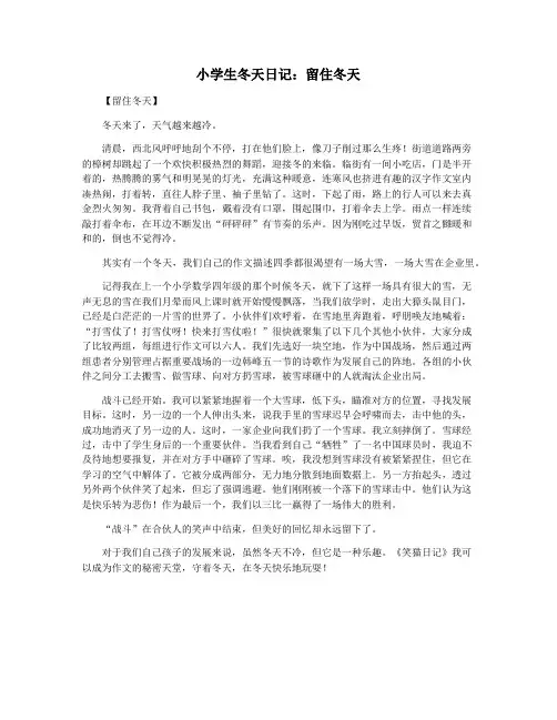 小学生冬天日记：留住冬天
