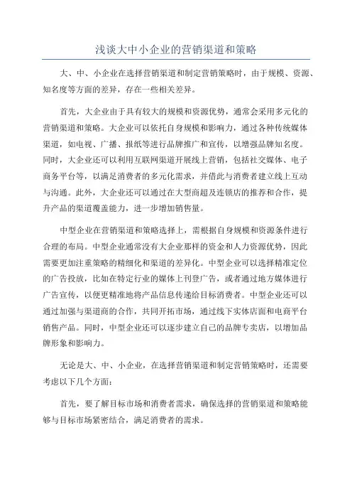 浅谈大中小企业的营销渠道和策略