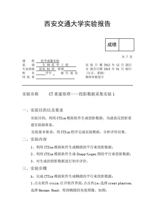 CT仿真实验报告