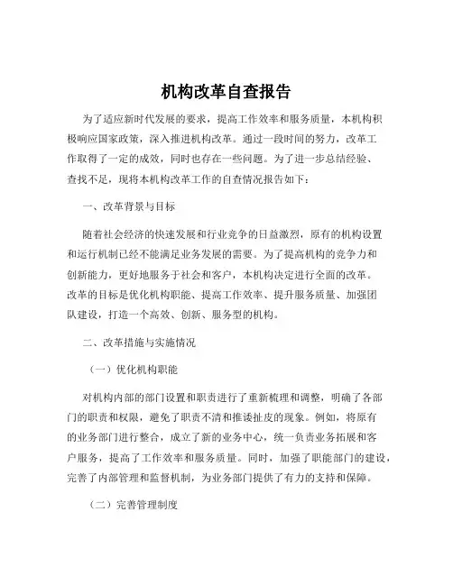 机构改革自查报告