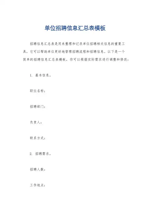 单位招聘信息汇总表模板