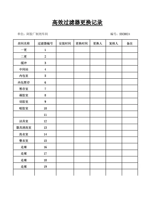 24高效过滤器更换记录