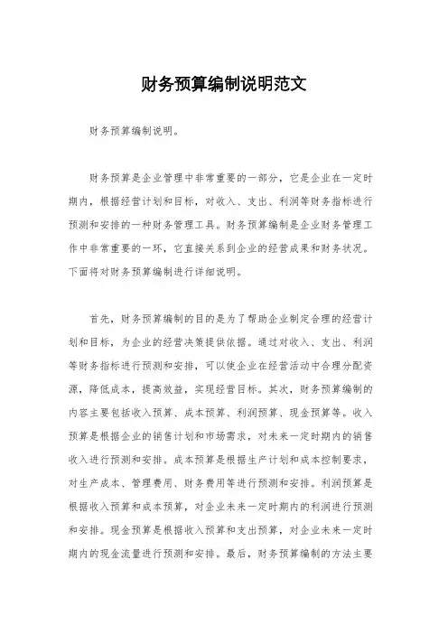 财务预算编制说明范文
