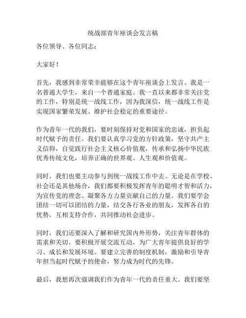 统战部青年座谈会发言稿