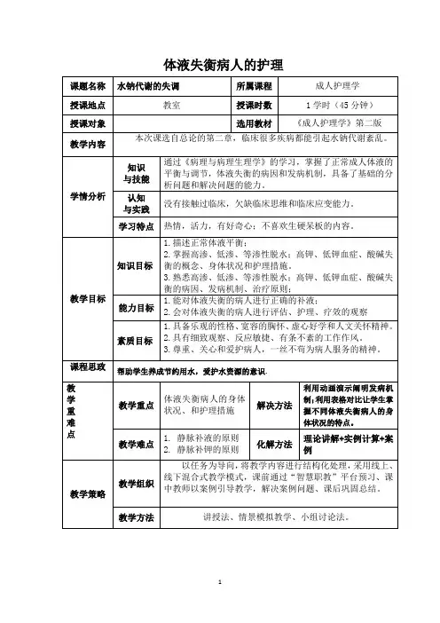 水钠代谢紊乱病人的护理