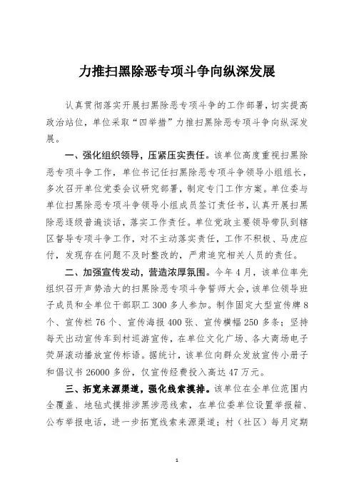 力推扫黑除恶专项斗争向纵深发展