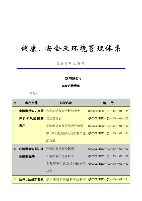 HSE全部记录表