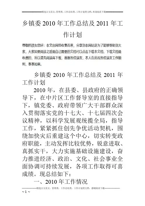 乡镇委10年工作总结及11年工作计划
