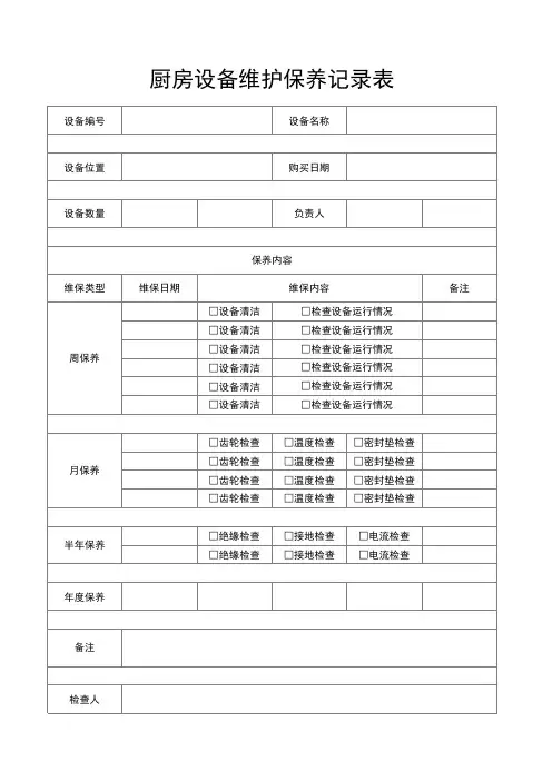 厨房设备维护保养记录表