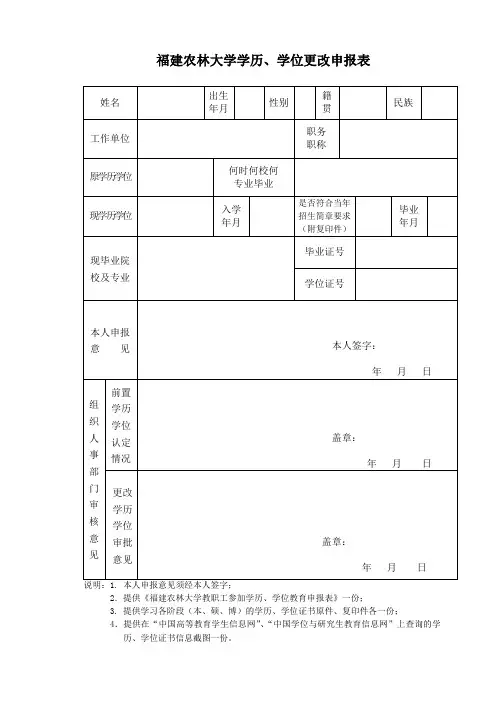 在编人员学历学位更改申报表