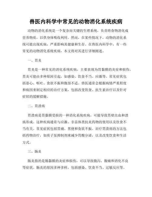 兽医内科学中常见的动物消化系统疾病