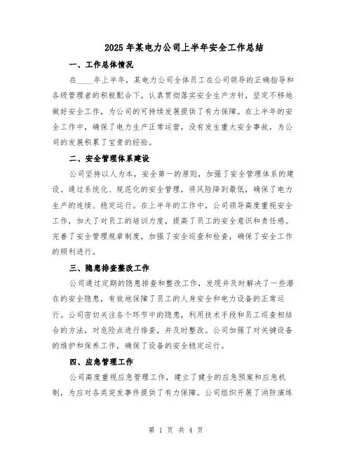 2025年某电力公司上半年安全工作总结（二篇）
