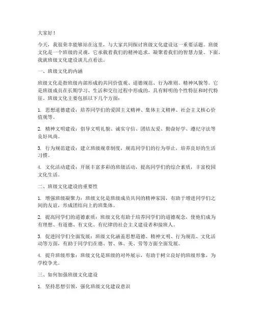 班主任班级文化发言稿