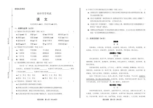 2020年中考语文模拟试题含答案01