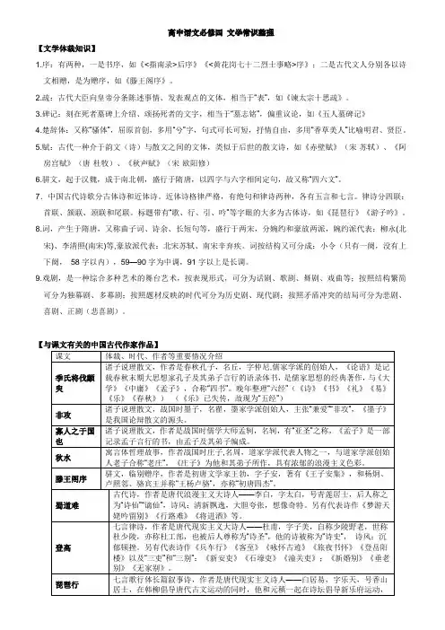 苏教版语文必修四文学常识