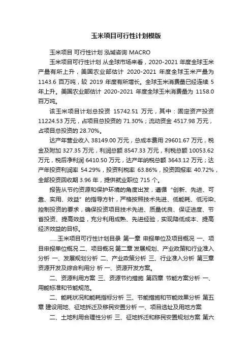 玉米项目可行性计划模版