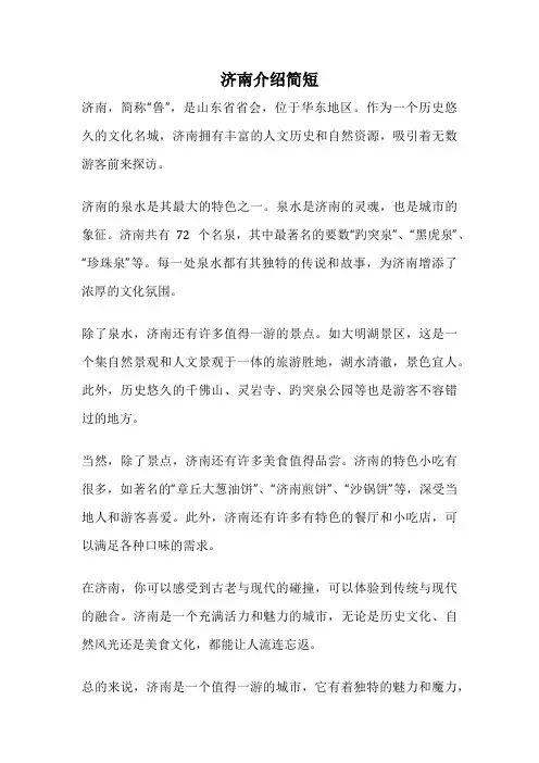 济南介绍简短