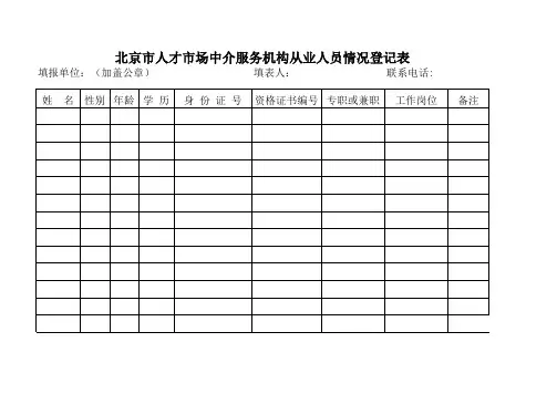 北京市人才市场中介服务机构从业人员情况登记表