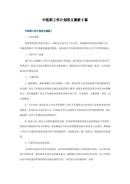 中医药工作计划范文5篇