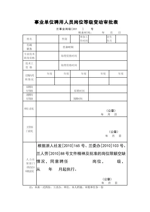 事业单位聘用人员岗位等级变动审批表