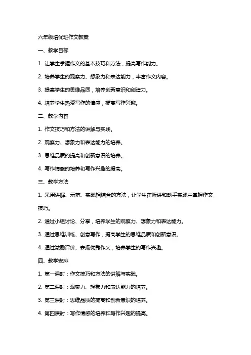 六年级培优班作文教案