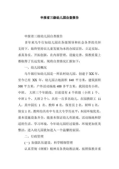 申报省三级幼儿园自查报告
