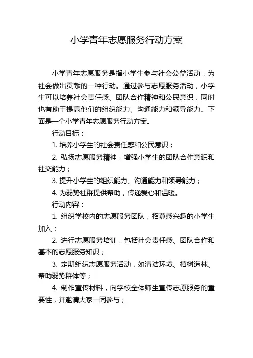 小学青年志愿服务行动方案