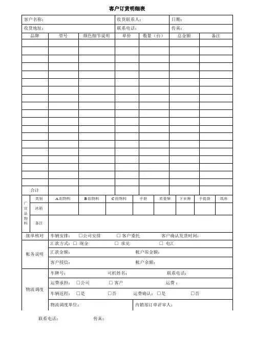客户订货单明细表