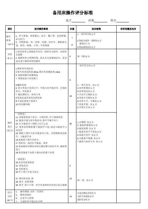备用床评分标准(1)