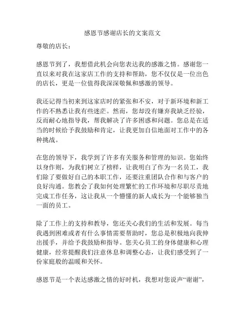 感恩节感谢店长的文案范文