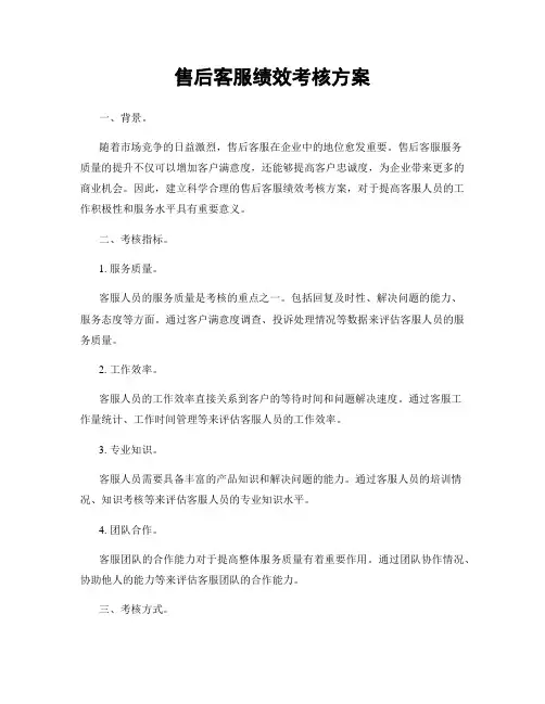售后客服绩效考核方案