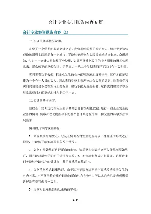 会计专业实训报告内容6篇